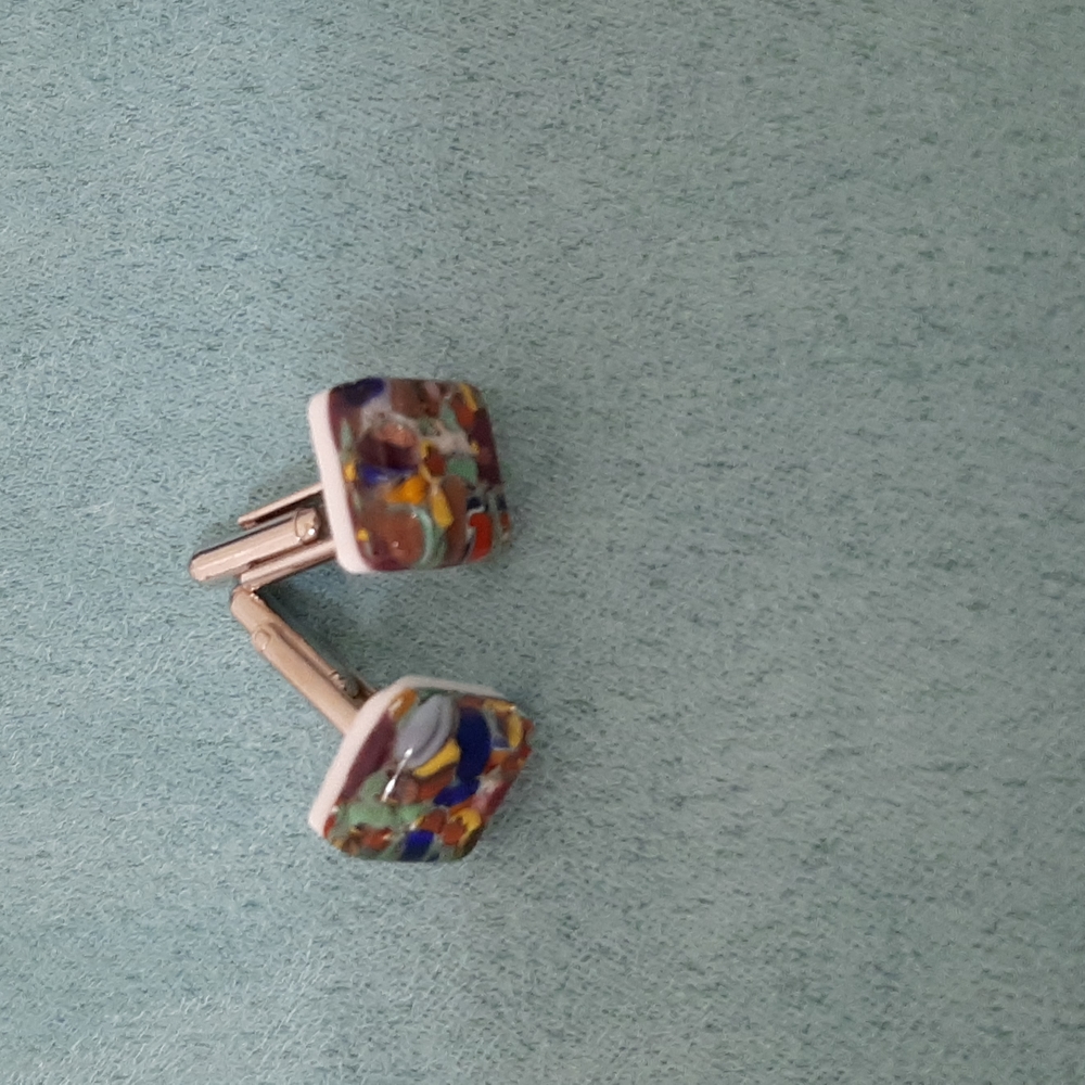 Original Venice Murano glass cufflinks, Multicolor, Abstract art